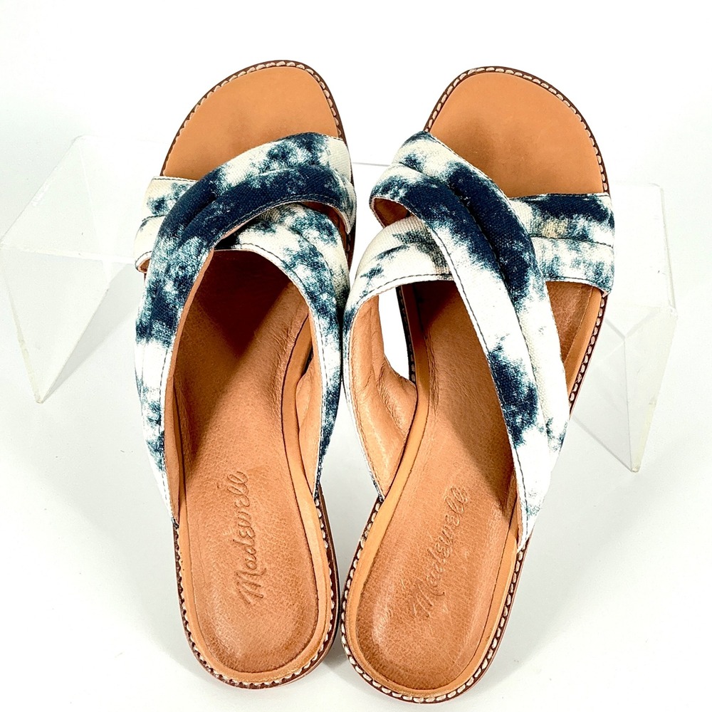 Madewell Size 9 Skyler Slide Tie Dye Cross Strap Flat Sandals Women Leather Sole